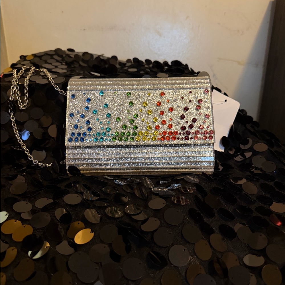 Kurt Geiger Silver Clutch with Multicolor Crystals